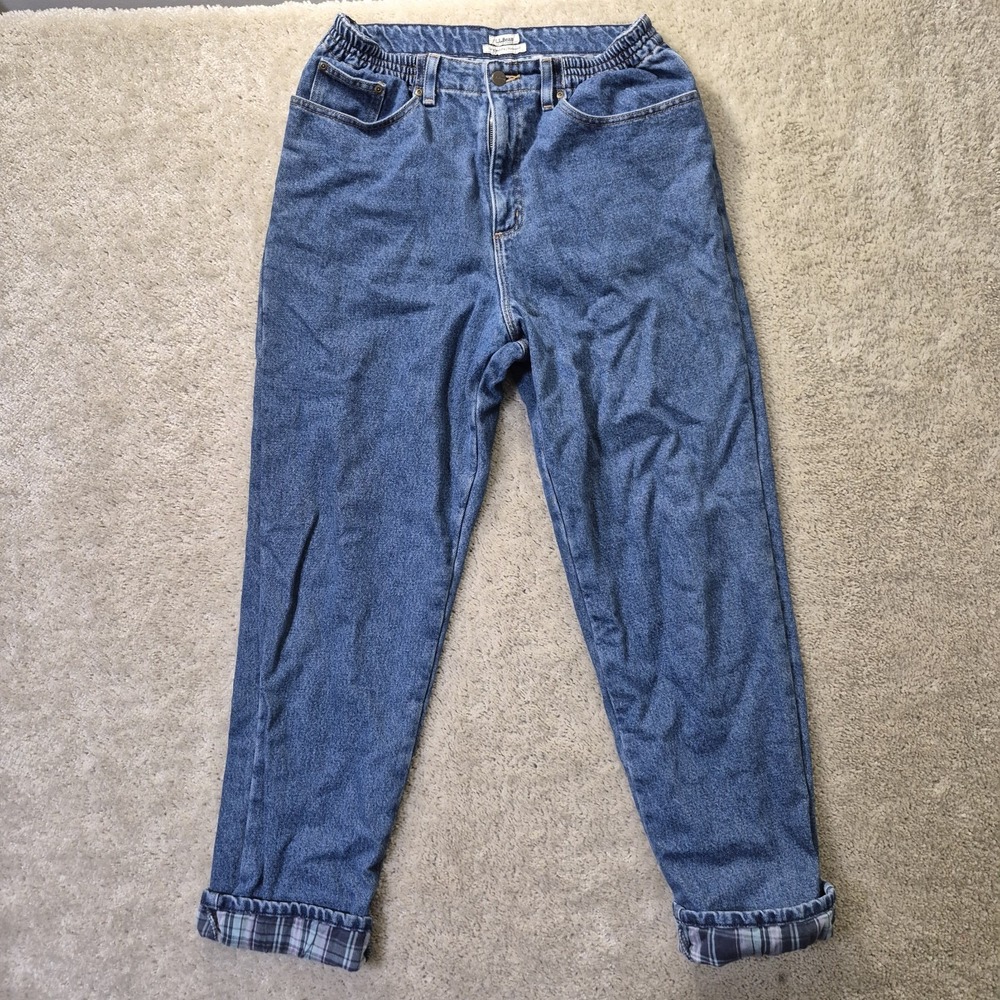LL Bean Flannel Lined Jeans Womens 12 MT Blue Denim Relaxed Outdoor Work Camp - Picture 8 of 10